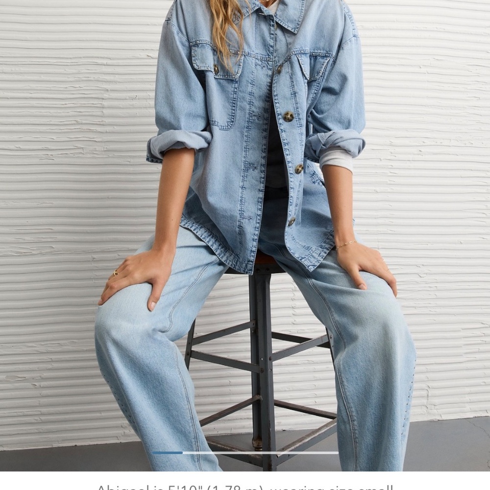 AE American Eagle Studded Denim Shacket - Picture 8 of 8